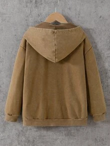 SHEIN Tween Boys Casual Solid Color Minimalist Zip-Up Sweatshirt - Mocha Brown - View 2