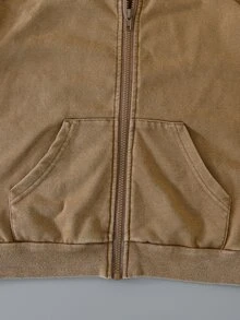 SHEIN Tween Boys Casual Solid Color Minimalist Zip-Up Sweatshirt - Mocha Brown - View 4