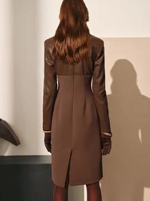 MOTF PREMIUM WOMEN'S LEATHER PATCHWORK SLIM FIT KNEE-LENGTH DRESS, AUTUMN/WINTER - Mocha Brown - View 3