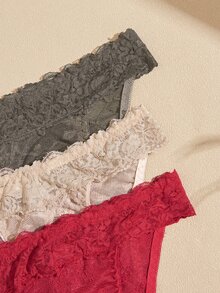 Lullawish Women's Elegant Solid Color Lace Triangle Panties - Multicolor - View 3