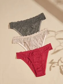 Lullawish Women's Elegant Solid Color Lace Triangle Panties - Multicolor - View 4