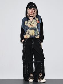 ROMWE Kawaii Sweatshirt Wanita Ukuran Besar Motif Beruang Lucu Gaya Distressed untuk Musim Gugur/Dingin - MultiWarna - View 1