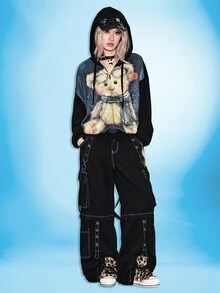 ROMWE Kawaii Sweatshirt Wanita Ukuran Besar Motif Beruang Lucu Gaya Distressed untuk Musim Gugur/Dingin - MultiWarna - View 10