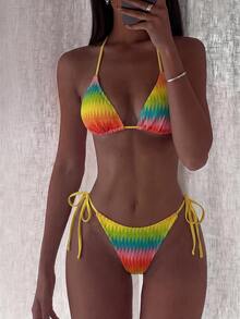 Costavie Swim Basics 两件套多巴胺花卉纹理挂脖三角文胸和侧系带泳裤性感比基尼泳装套装，女士春夏彩虹比基尼套装，女士泳衣套装，Zestiva 斑马纹比基尼套装，Zante 假日套装，Yummy Control 泳衣，Zoo Outfit 女士斑马纹泳衣两件套，女士尊巴舞服套装 - 彩色 - 查看 7
