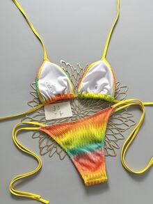 Costavie Swim Basics 两件套多巴胺花卉纹理挂脖三角文胸和侧系带泳裤性感比基尼泳装套装，女士春夏彩虹比基尼套装，女士泳衣套装，Zestiva 斑马纹比基尼套装，Zante 假日套装，Yummy Control 泳衣，Zoo Outfit 女士斑马纹泳衣两件套，女士尊巴舞服套装 - 彩色 - 查看 2