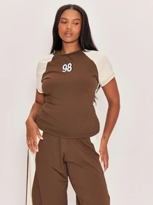 MUSERA Top gráfico de color contrastante marrón, casual de verano para ...