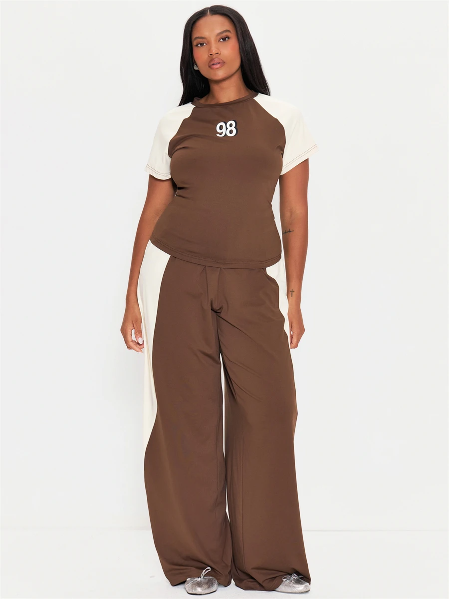 MUSERA Top gráfico de color contrastante marrón, casual de verano para ...