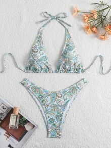 Swim Basics 女士两件套热带风情印花比基尼套装，度假休闲 - 彩色 - 查看 4