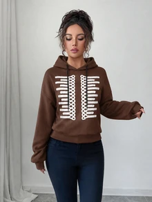 SHEIN Clasi Women's Fashion Elegant Vacation New Style Autumn/Winter Brown Thermal Lined Long Sleeve Sweatshirt, Suitable For Daily Wear, Wedding, Evening Party, Daily Commute, Graduation Party, Holiday Events, Vacation, Date, Party, Halloween, Christmas, New Year, Thanksgiving, Wedding - Coffee Brown - View 9