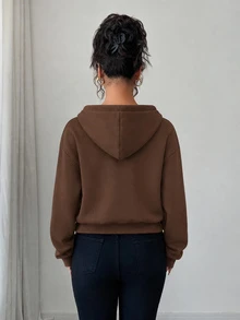 SHEIN Clasi Women's Fashion Elegant Vacation New Style Autumn/Winter Brown Thermal Lined Long Sleeve Sweatshirt, Suitable For Daily Wear, Wedding, Evening Party, Daily Commute, Graduation Party, Holiday Events, Vacation, Date, Party, Halloween, Christmas, New Year, Thanksgiving, Wedding - Coffee Brown - View 3