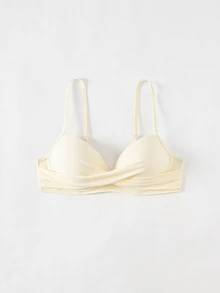 Swim Basics Women's Solid Color Ruched Spaghetti Strap Bikini Top Suitable For Summer Vacation Beach Party White Sexy - Light Yellow - View 5