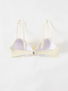 Swim Basics Women's Solid Color Ruched Spaghetti Strap Bikini Top Suitable For Summer Vacation Beach Party White Sexy - Light Yellow - View 3