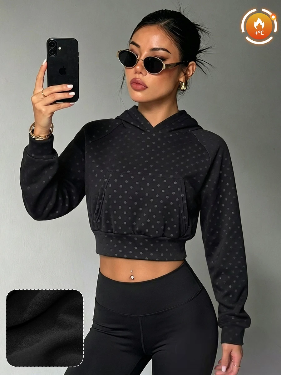 StreetHx Women's Polka Dot Casual Daily Thermal Lined Thickened Sports Sweatshirt - Black - View 1