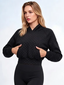 StreetHx Women's Polka Dot Casual Daily Thermal Lined Thickened Sports Sweatshirt - Black - View 5