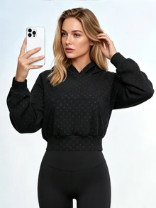 StreetHx Women's Polka Dot Casual Daily Thermal Lined Thickened Sports Sweatshirt - Black - View 3
