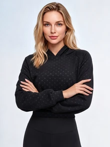 StreetHx Women's Polka Dot Casual Daily Thermal Lined Thickened Sports Sweatshirt - Black - View 7