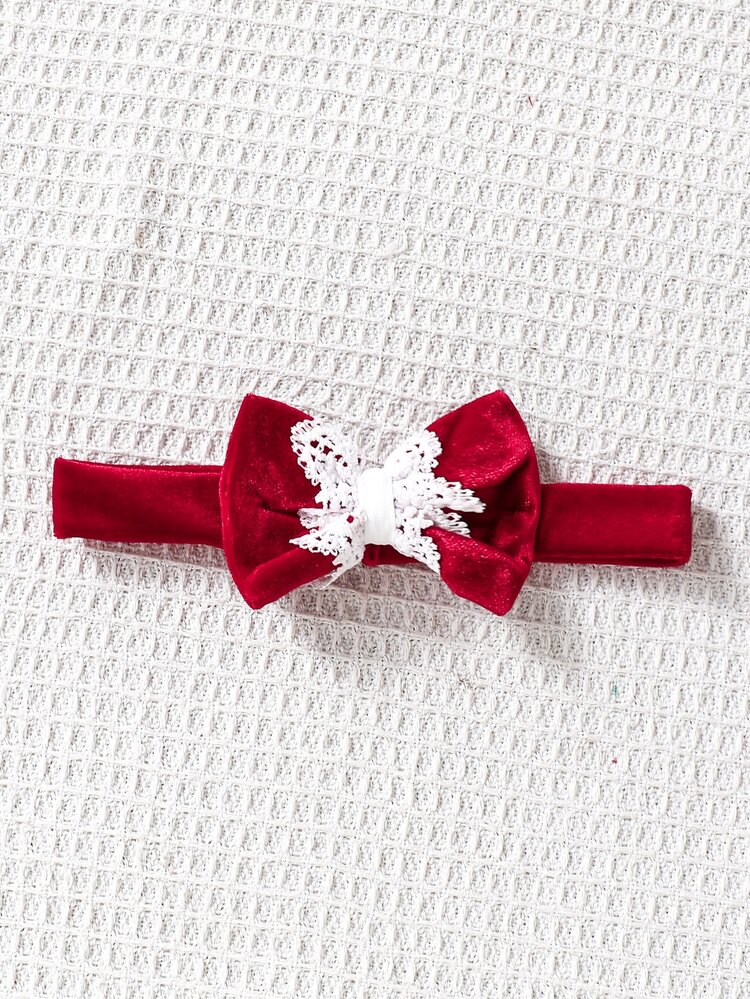 Souflis Souflis Baby Girl Cute Velvet Lace Collar Bow Decor Princess Christmas Party Dress - Red - View 8