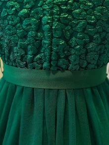 SHEIN Tween Girl's Green Jacquard Mesh Mini Dress, Outfit - Green - View 8
