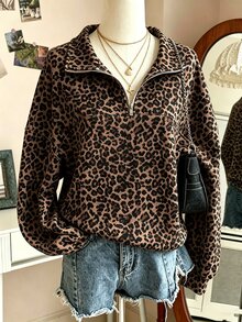 Breezaya Large-Sized Women's Striped Full-Print Semi-Zippered Collar Cardigan, Soft And Comfortable, Skin-Fri - Multicolor - View 1