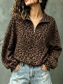 Breezaya Large-Sized Women's Striped Full-Print Semi-Zippered Collar Cardigan, Soft And Comfortable, Skin-Fri - Multicolor - View 3