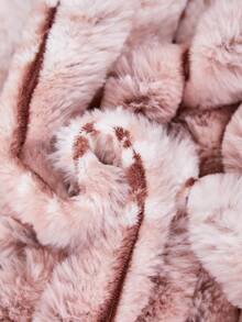 SHEIN Girls Faux Fur Jacket Children's Rabbit Fur Fleece Coat Gradient Striped Fleece Top Hooded Fleece Jacket Fall Winter Thickened Children's Clothing Gir - Dusty Pink - View 5