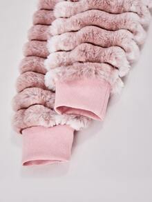 SHEIN Girls Faux Fur Jacket Children's Rabbit Fur Fleece Coat Gradient Striped Fleece Top Hooded Fleece Jacket Fall Winter Thickened Children's Clothing Gir - Dusty Pink - View 10
