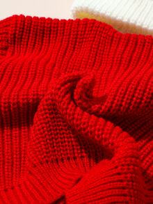 SHEIN 3pcs Newborn Baby Unisex Knit Pullover Pants Hat Set Cute Red White Pom Pom Letter Striped Long Sleeve Thick Christmas Photography Winter Sweaters - Red - View 9