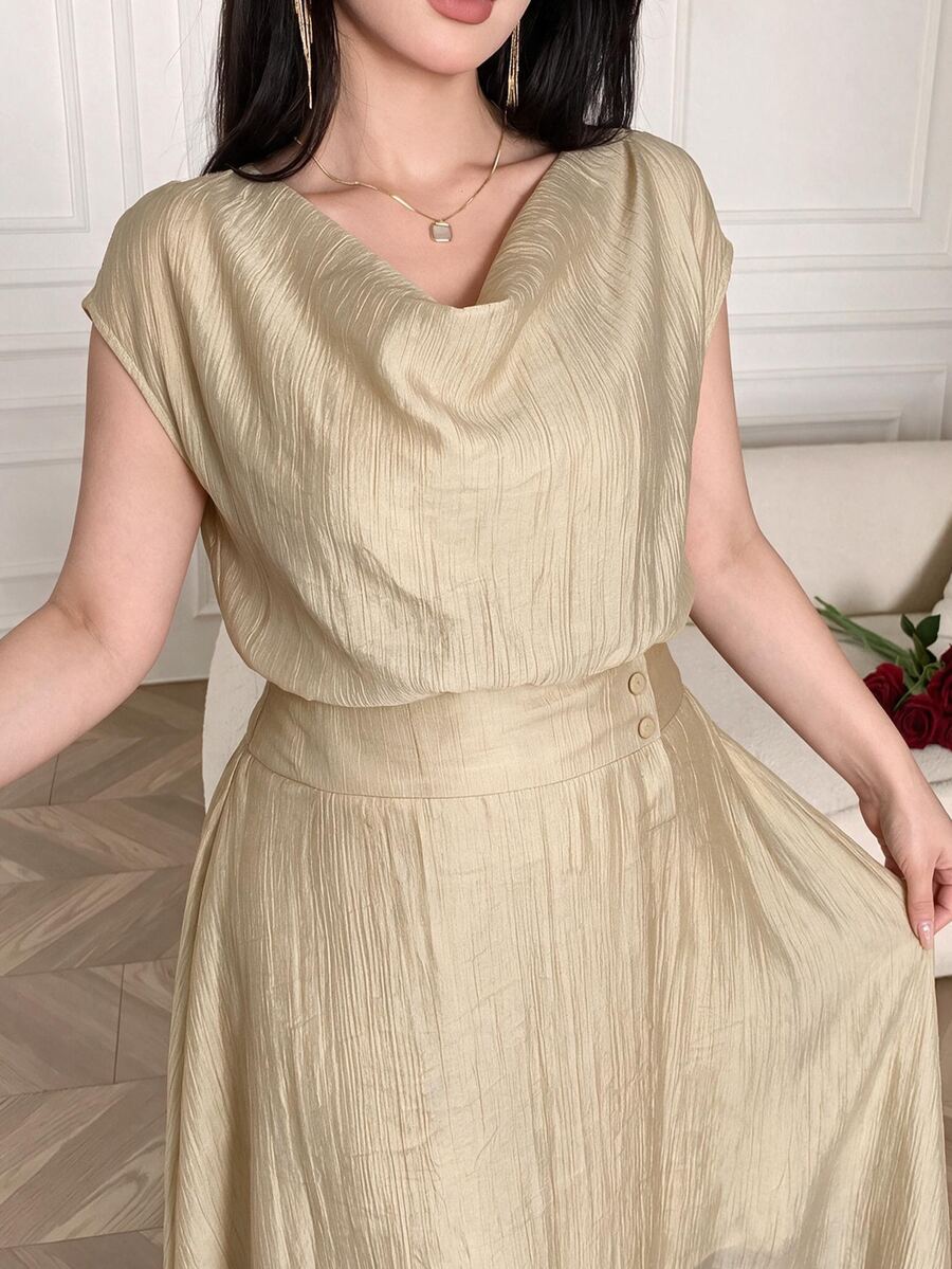 Feyla Plus Size Women Solid Color Short Sleeve Top And Skirt Casual Everyday 2-Piece Set - Khaki - View 1