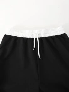 SHEIN Sparklyn 青少年女孩寬腿桶腿迷你黑色運動長褲 萬聖節秋季款 - 黑色 - 查看 4
