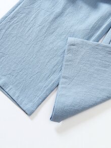 SHEIN Elladie kids 女童 2 件套丹寧風上衣 棕色彼得潘領燈籠長袖襯衫 寬腿褲 極簡風 嬰兒秋季 7 歲生日禮物 - 藍色 - 查看 8