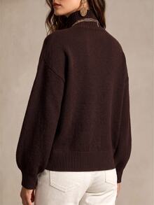 LUMIGAL Sweater Turtleneck Polos Kasual Wanita, Musim Gugur/Dingin - Coklat - View 3