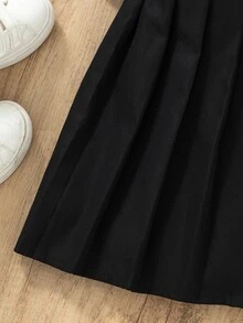SHEIN 女童优雅百搭圆领短袖针织T恤+梭织百褶裙两件套 - 黑色 - 查看 6