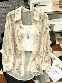 INAWLY Blus Wanita Motif Bunga Kasual Serbaguna untuk Pemakaian Sehari-hari - MultiWarna - View 1