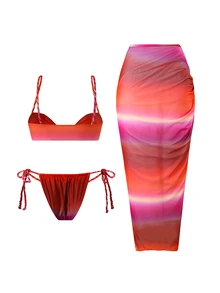 SHEIN Swim 3pcs/Set Women Summer Gradient Rope Strap Bikini Swimwear With Shawl, Beach Cover Up Set - Multicolor - View 3