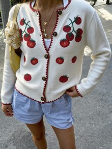 Flora Isola Flora Isola Elegant Round Neck Single-Breasted Long Sleeve Cardigan For Women - White - View 1