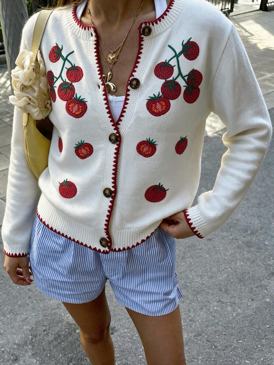 Flora Isola Flora Isola Elegant Round Neck Single-Breasted Long Sleeve Cardigan For Women - White - View 1