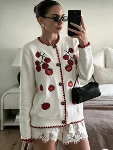 Flora Isola Flora Isola Elegant Round Neck Single-Breasted Long Sleeve Cardigan For Women - White - View 5