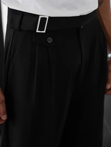 SLATEMANN 男士素色休閒百搭日常穿著長褲，哥德風 - 黑色 - 查看 3