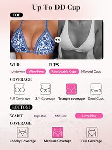 Voyashape Women Halter Neck Back Tie Bikini Top And Bottom Swimwear Set Summer - Blue and White - View 5
