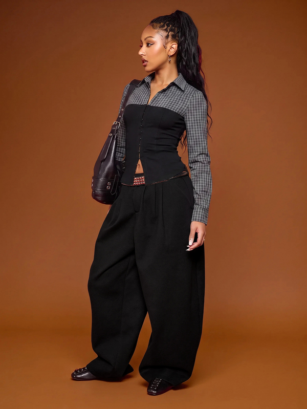 COUREZ Low Rise Baggy Balloon Tailored Trousers /Y2K Fall Winter Street Streetwear Cute Fall Clothes Going Out Outfits Black Pants