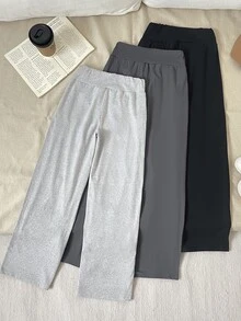 SHEIN 青少年女孩3件組長褲套裝，三色V型設計 - 彩色 - 查看 2