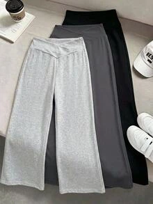 SHEIN 青少年女孩3件組長褲套裝，三色V型設計 - 彩色 - 查看 1