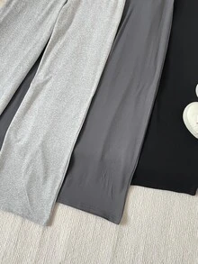 SHEIN 青少年女孩3件組長褲套裝，三色V型設計 - 彩色 - 查看 4