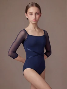 SHEIN Tween Girls Clothes Mesh Patchwork Casual Athletic Modest Daily Dance Sports Jumpsuit Back, Cute, School, Back To School Autumn Fall Navy Blue Dance - Royal Blue - View 6