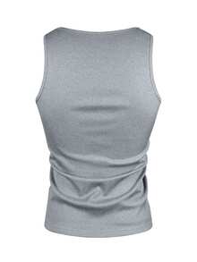 Manfinity Dauomo Men's Summer Solid Color Ribbed Athletic Casual Tank Top - Grey - View 3