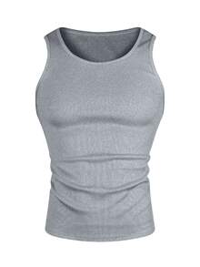 Manfinity Dauomo Men's Summer Solid Color Ribbed Athletic Casual Tank Top - Grey - View 4