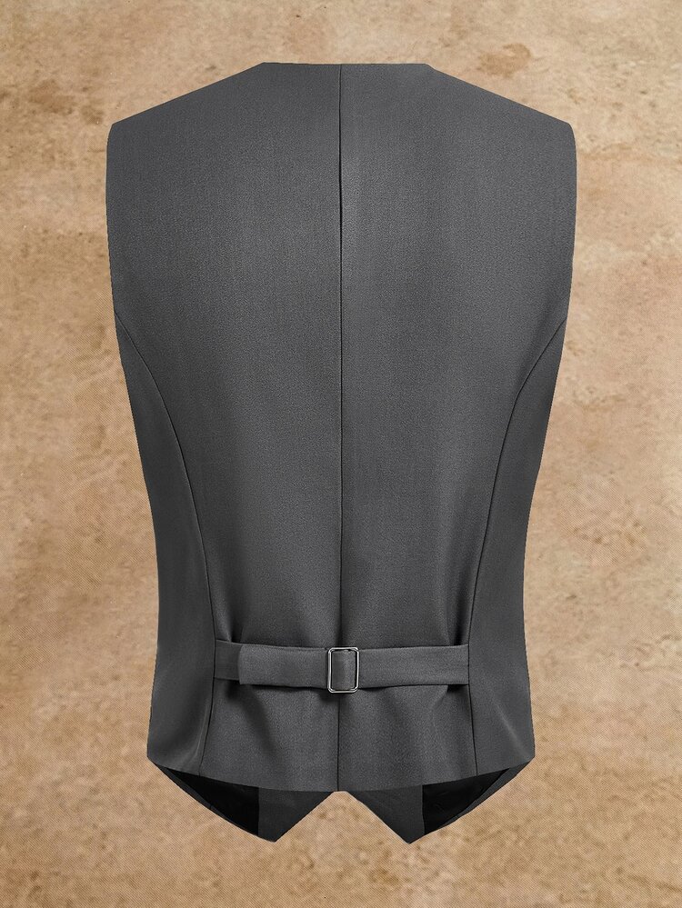HIMLAND Men's Suit Vest, Tailored Waistcoat, Formal Dress Vest, Business Casual, Slim Fit Vest, Groomsmen Attire, V-Neck Waistcoat, Single-Breasted, Gentleman - Grey - View 3