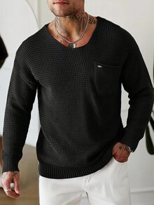 Manfinity Homme Men's Solid Color Crew Neck Casual Daily Long Sleeve Sweater Pull, Sweaters - Black - View 1