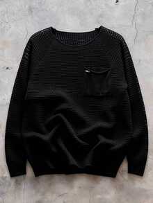 Manfinity Homme Men's Solid Color Crew Neck Casual Daily Long Sleeve Sweater Pull, Sweaters - Black - View 2