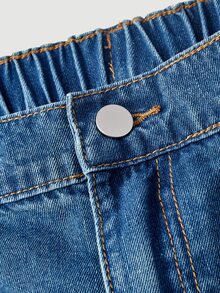 LUMIGAL Celana Jeans Denim Ukuran Besar dengan Kancing Saku dan Gesper Logam sebagai Dekorasi - Biru - View 11
